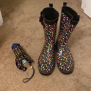 Polka Dot Rainboots & Matching Totes Umbrella